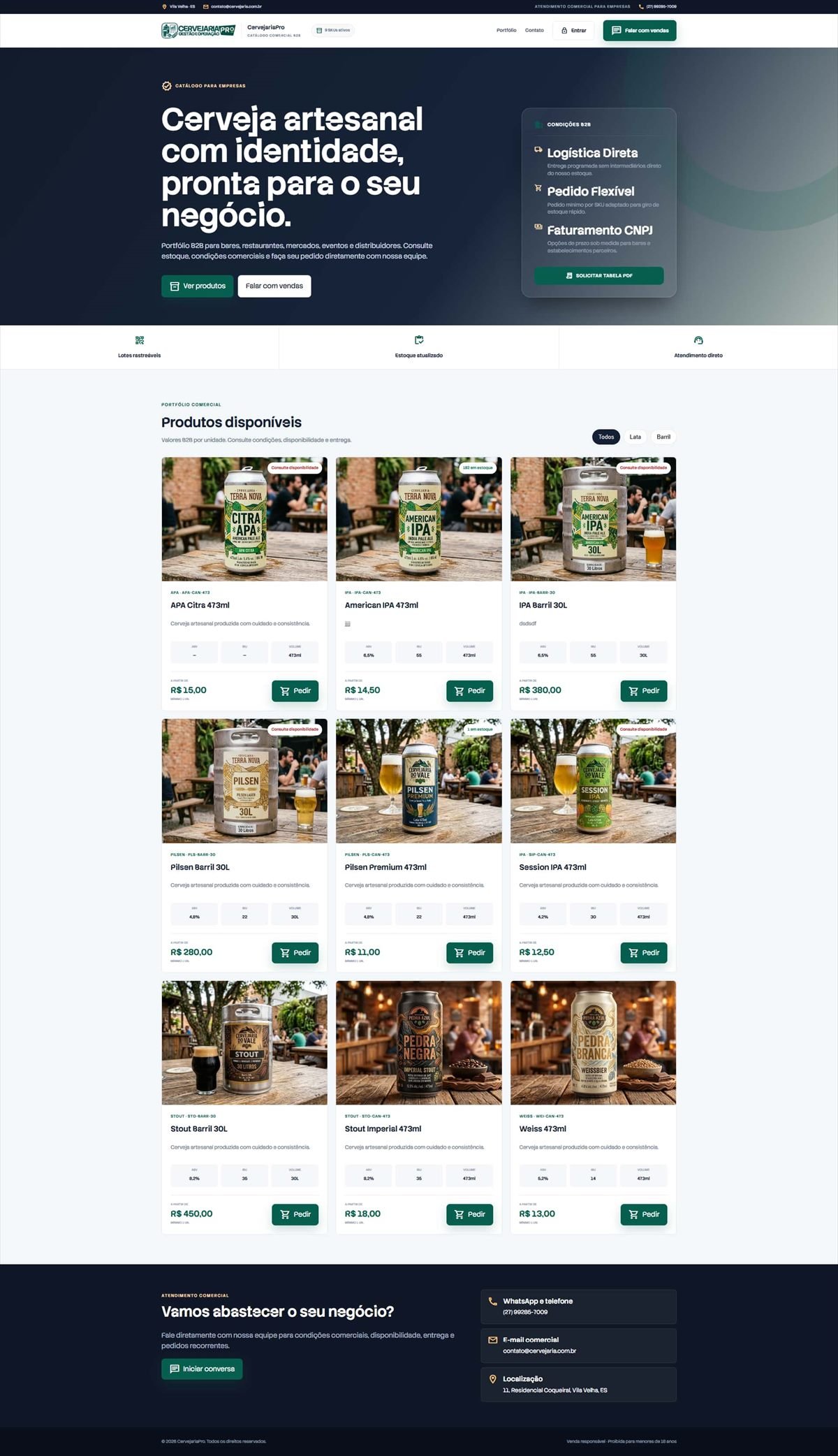 Tela Catálogo B2B do CervejariaPro