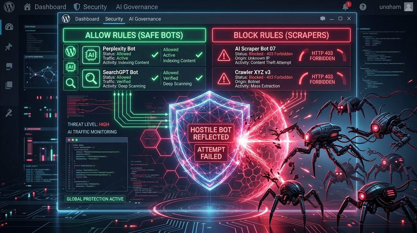 Gerador de Plugin WordPress Firewall e Governança de Bots de IA